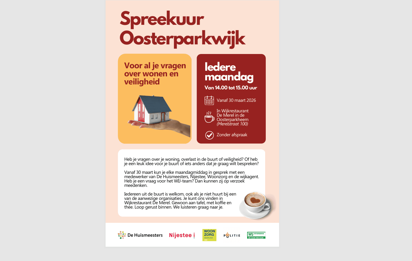 Gezamenlijk spreekuur woningcorporaties en wijkagent Oosterparkwijk